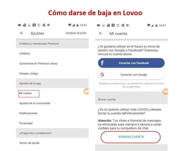 darse de baja en Lovoo