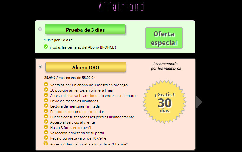 affairland precios