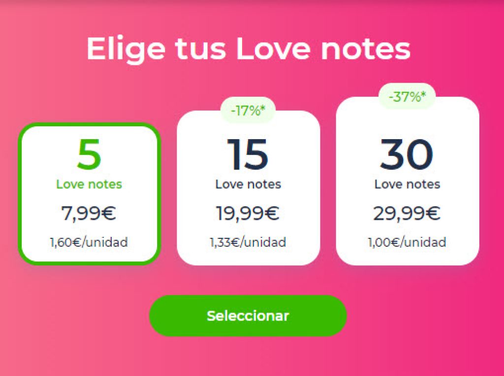 Precios Meetic Love Notes